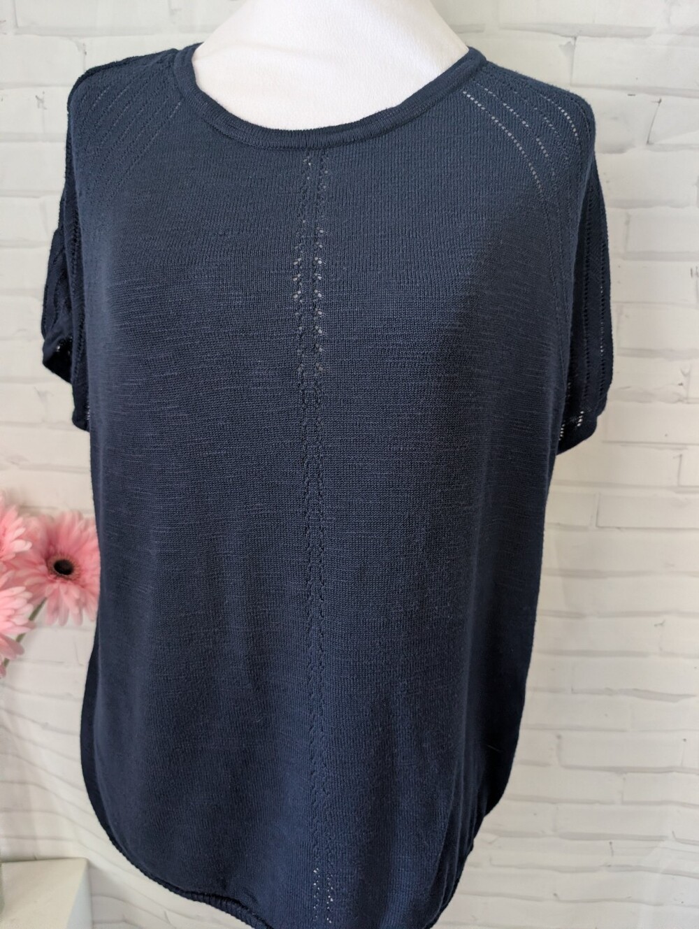 Navy Knit Short Sleeve Top